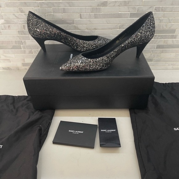 Saint Laurent Glitter Black Charlotte 55 Glitter Pumps 37 - Picture 6 of 6